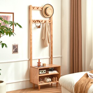 实木换鞋凳d挂衣架衣帽架一体橡木床头柜门口入户门后可坐玄关原