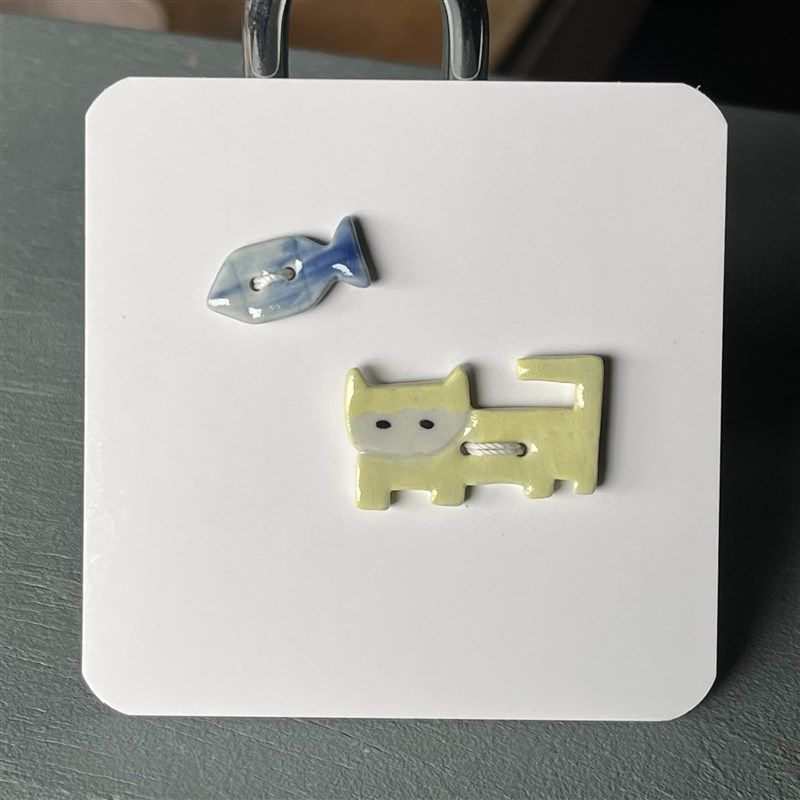 长3.1cm八百个心眼子小猫咪鱼手工陶瓷纽扣艺术扣子布艺服饰配件