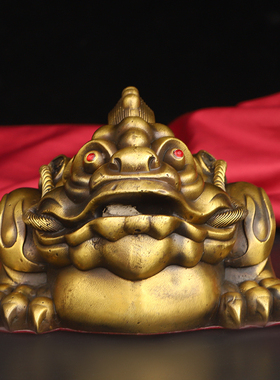 纯铜金蟾摆件黄铜三足蟾蜍客厅店铺招财H中式桌面装饰金属工艺礼