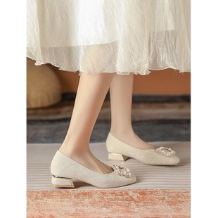 平底婚鞋新娘伴娘鞋不累脚孕妇日常可穿法式玛丽珍单鞋女2024新款