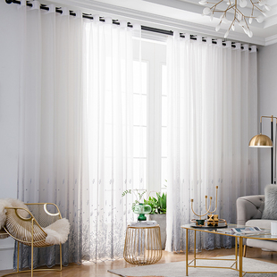 2020年新款 流行客厅窗帘双层带纱一体阳台渐变窗纱纱帘透光不透人