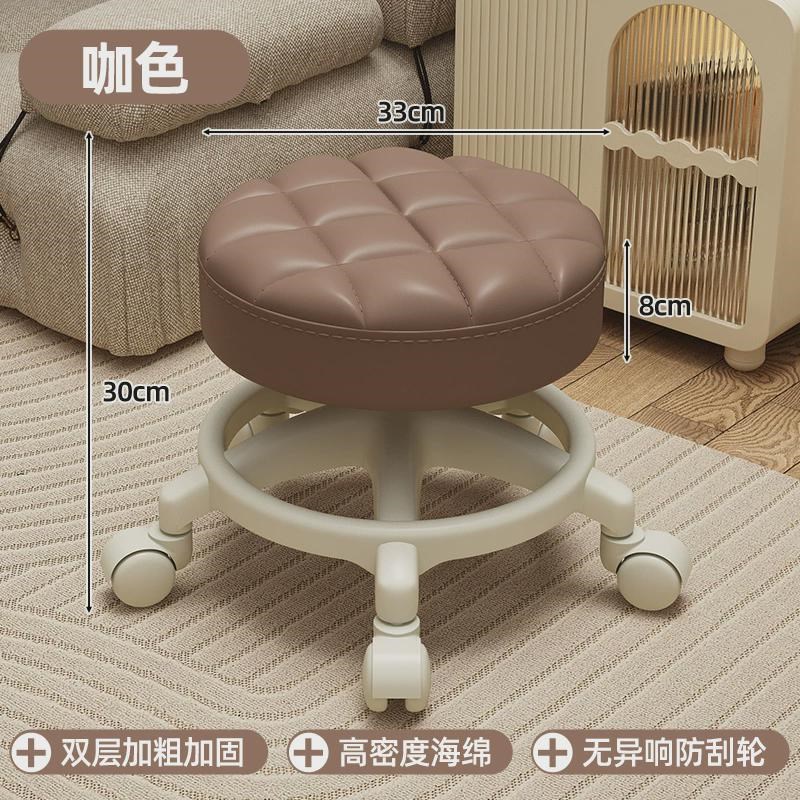 新款圆凳小凳子家用滑轮矮凳儿童凳子客厅靠背椅子门口换鞋万向轮