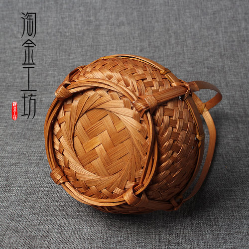 手工竹编工艺制品小簸箕筲箕竹篓竹篮子瓜果篮竹果盘手提篮扁担挑
