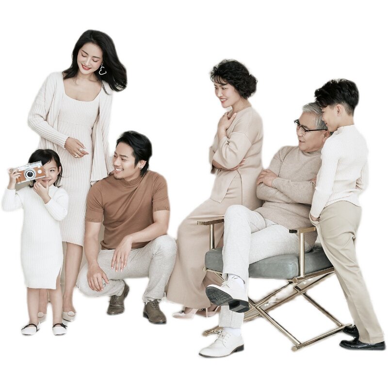 新款全家福服装家庭装影楼主题摄影一家六口拍照咖啡色毛衣亲子装