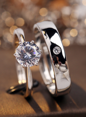 微镶仿真六爪钻戒女情侣对戒结婚用的戒指婚礼仪式假道具活口一对