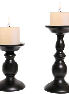 美式烛台烛光晚餐蜡烛杯气氛装饰黑色铁艺烛台工艺品老式摆件卧室