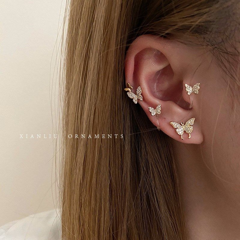srrmhyn蝴蝶结耳环女短款仙er气质耳钉韩国网红2023新款潮冷淡风