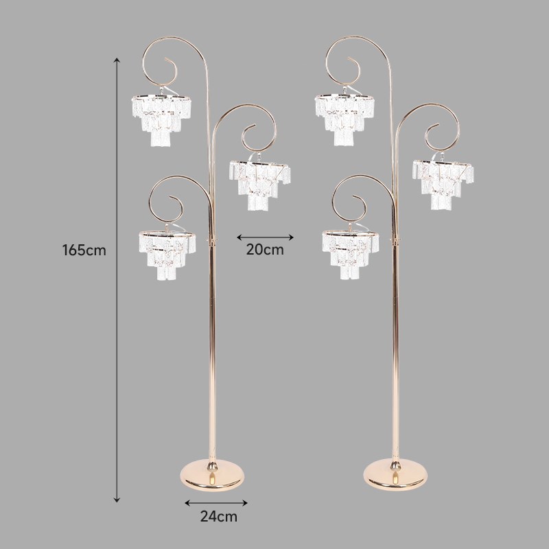 新款婚礼堂欧式铁艺三头水晶吊灯婚庆道具灯两头冰晶路引布置装饰