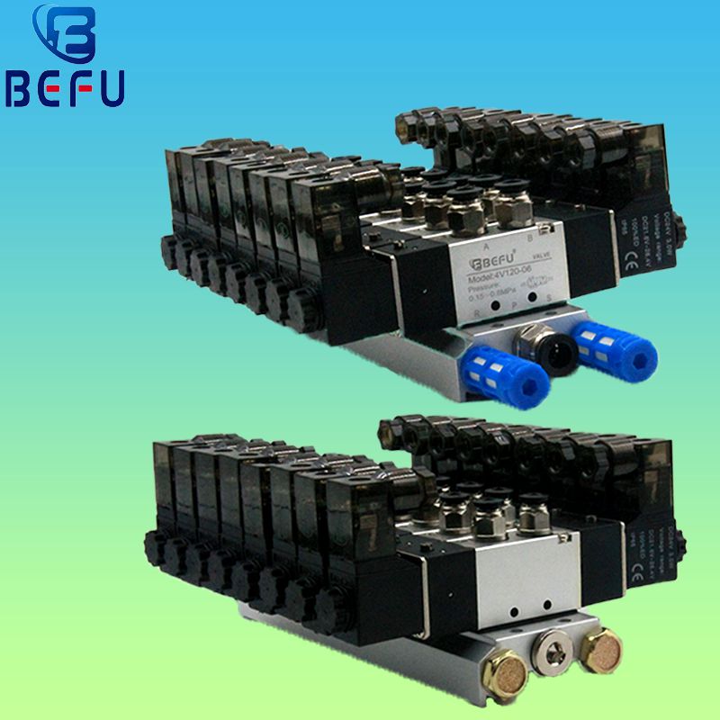 气动双头线圈电磁阀4V220/120/320/420集成阀岛组控制 汇流板阀组