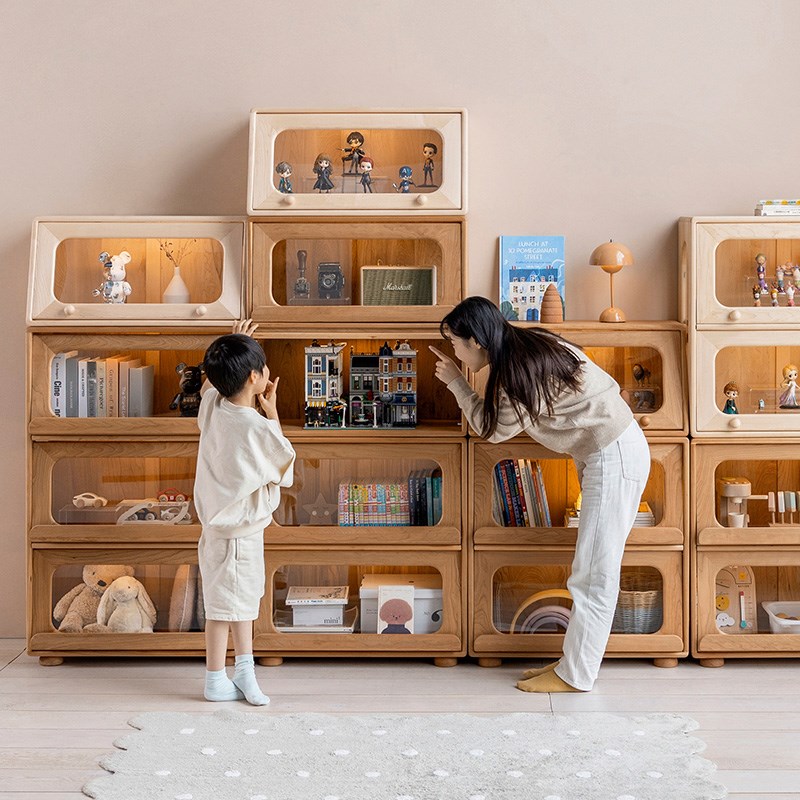 孩在 翻门展示柜翻门柜实木手办模型柜书柜收藏柜