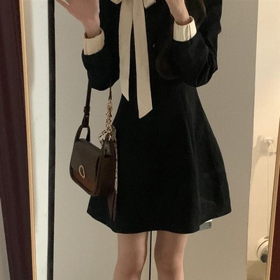 春季穿搭设计感法式蝴蝶结黑色连衣裙女显瘦打底超好看漂亮裙子