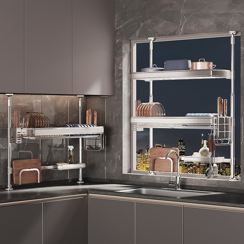 304不锈钢厨房窗台窗户顶天立地水槽置物架碗架碗碟碗盘收纳沥水,厨房/烹饪用具,厨房置物架/置物柜/角架,淘宝优惠券,粉丝福利购,淘宝优惠卷