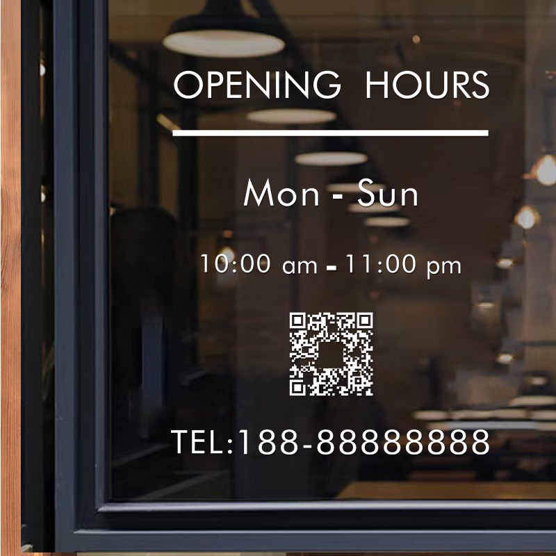 服装店营业时间玻璃门贴纸创意奶茶咖啡店铺橱窗装饰布置广告贴画