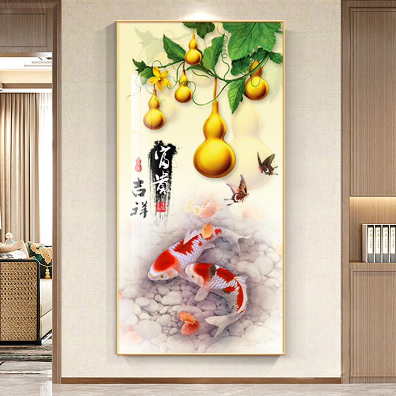 五福临门玄关装饰画新中式葫芦招财画走廊过道尽头2023年新款壁画