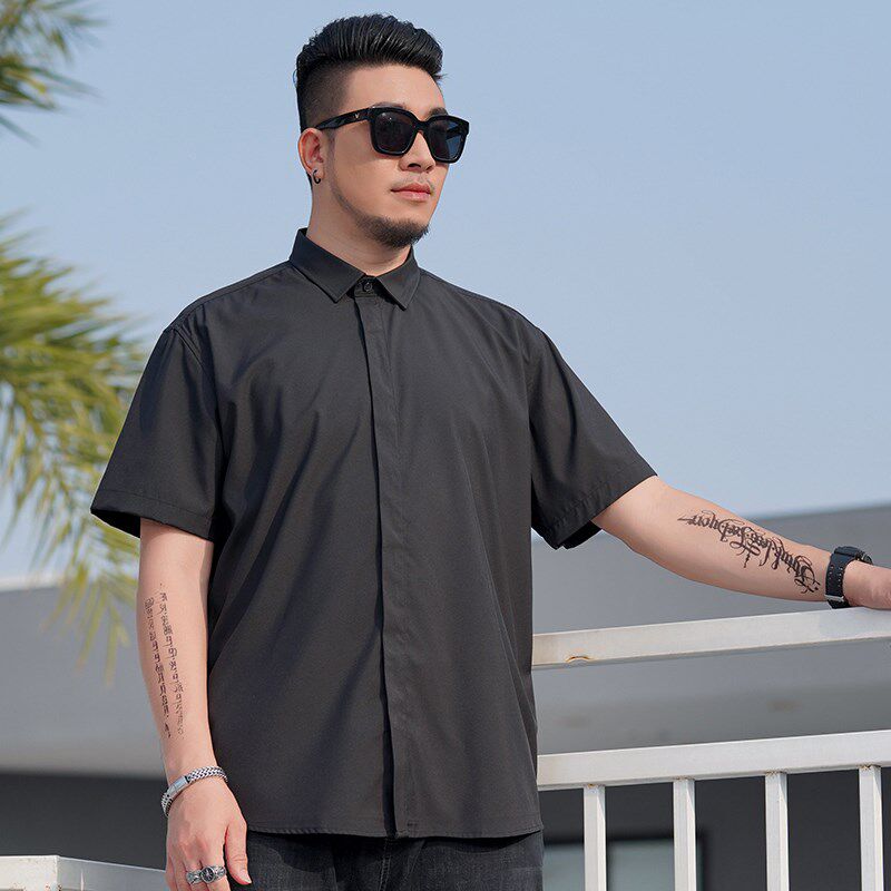 宽松短袖工装白衬衫男士商务职业正装胖子加肥加大码免烫西装衬衣