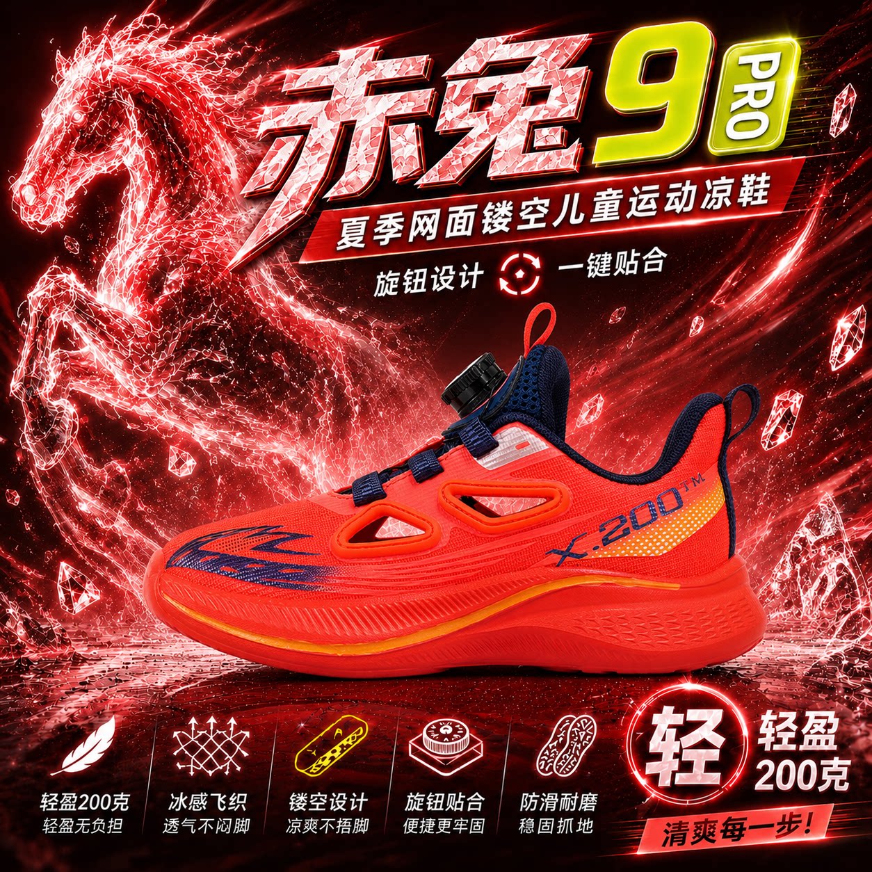 赤兔9pro男童跑鞋夏季单网