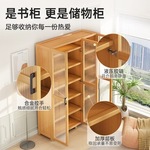 书柜学生家用实木置物架带柜门书架多层收纳柜一体靠墙防尘储物柜