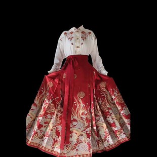 大码胖MM龙年汉服套装女春装敬酒服高级感新中式红色马面裙两件套