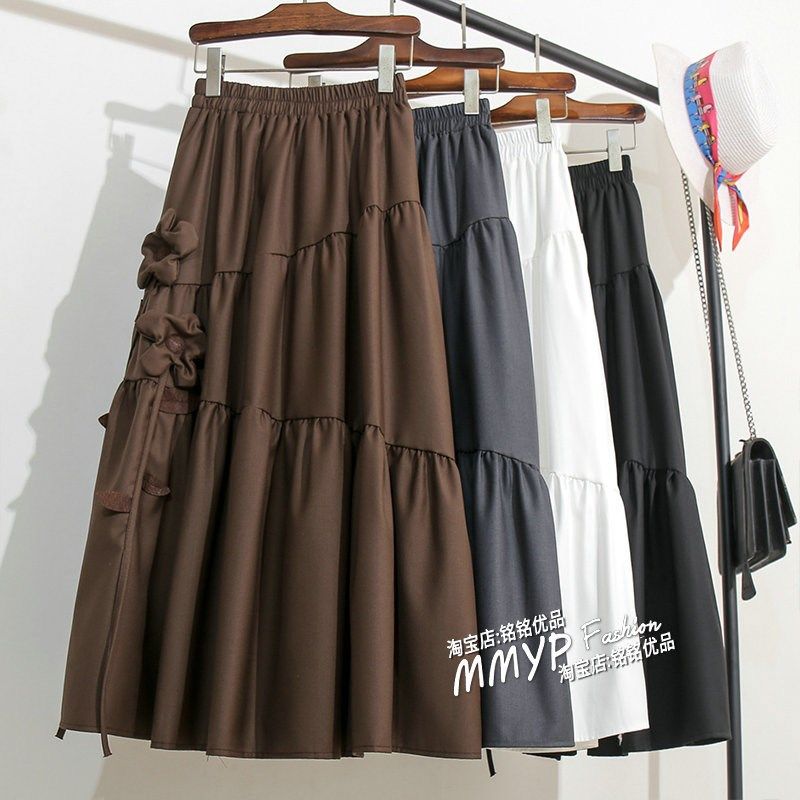 咖色立体花朵a字裙子灰色西装面料半身裙女秋冬显瘦长裙黑色半裙