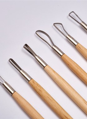 陶泥工具木头6支套装8寸细扁丝刀 美术陶泥工具泥塑工具绘画DIY
