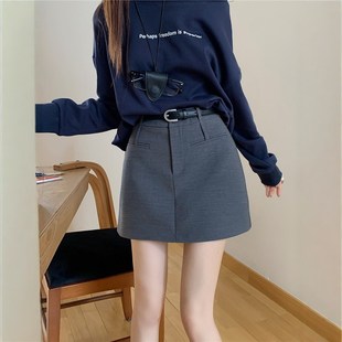 胖M高腰显瘦梨形身材小个子a字包臀半身裙 大码 灰色西装 短裙女春季
