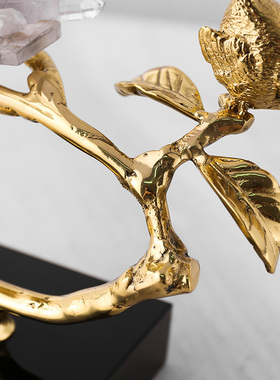 新中式黄铜花开富贵晶石桌面摆件客厅玄关书房创意开业乔迁礼物