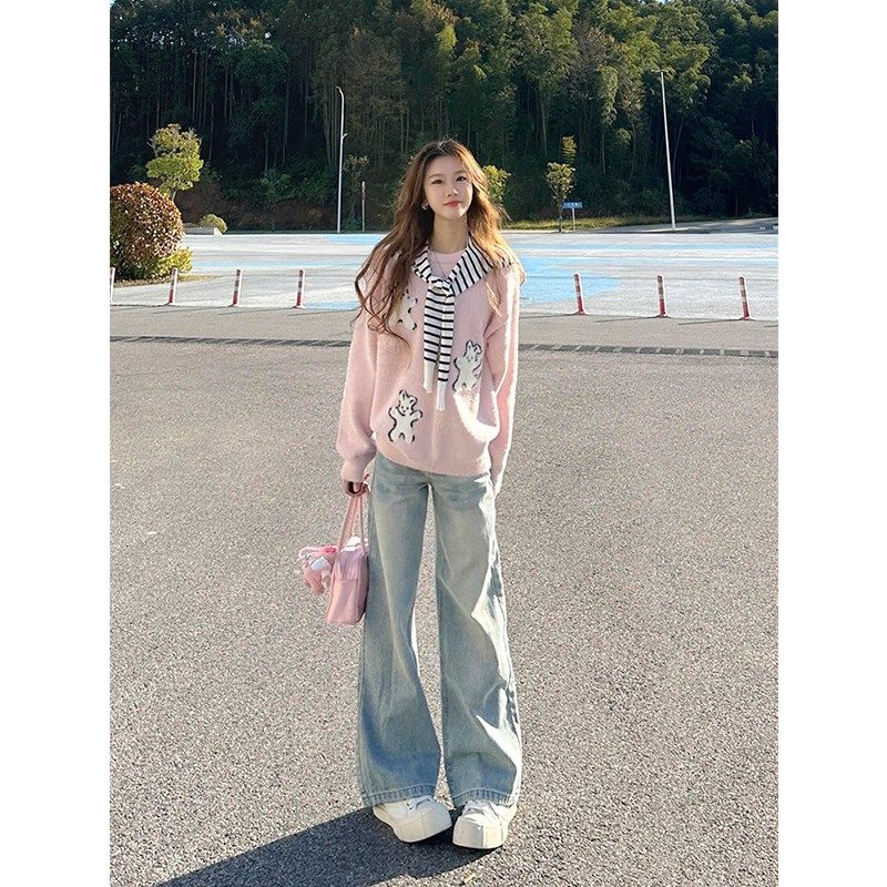 春季新款浅蓝色高腰直筒牛仔裤女秋冬小个子复古宽松显瘦阔腿长裤,女装/女士精品,牛仔裤,淘宝优惠券,粉丝福利购,淘宝优惠卷