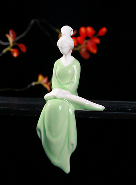 创意个性青瓷花宠琴棋书画仕女陶瓷摆件客厅酒柜装饰品茶宠微景观