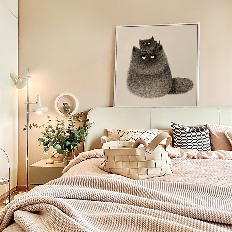 猫咪装饰画原木风卧室客厅沙发背景墙挂画床头壁画落地摆画