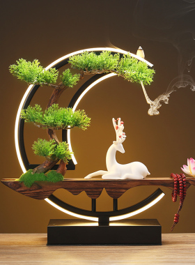 新中式禅意摆件家居客厅玄关办公室桌面创意灯圈夜灯软装饰品摆设