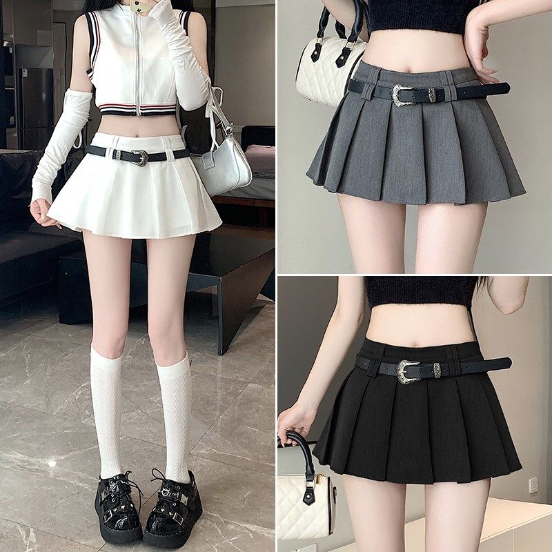 白色半身裙2024春夏季新款低腰短款显瘦西装百褶裙防走光a字短裙