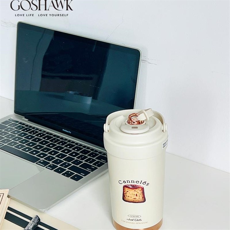 GOSHAWK保温杯大容量简约带吸管杯子女便携办公室304不锈钢水杯