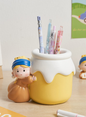 可爱卡通珍珠女孩笔筒收纳盒办公室学生书桌面摆件送儿童生日礼物