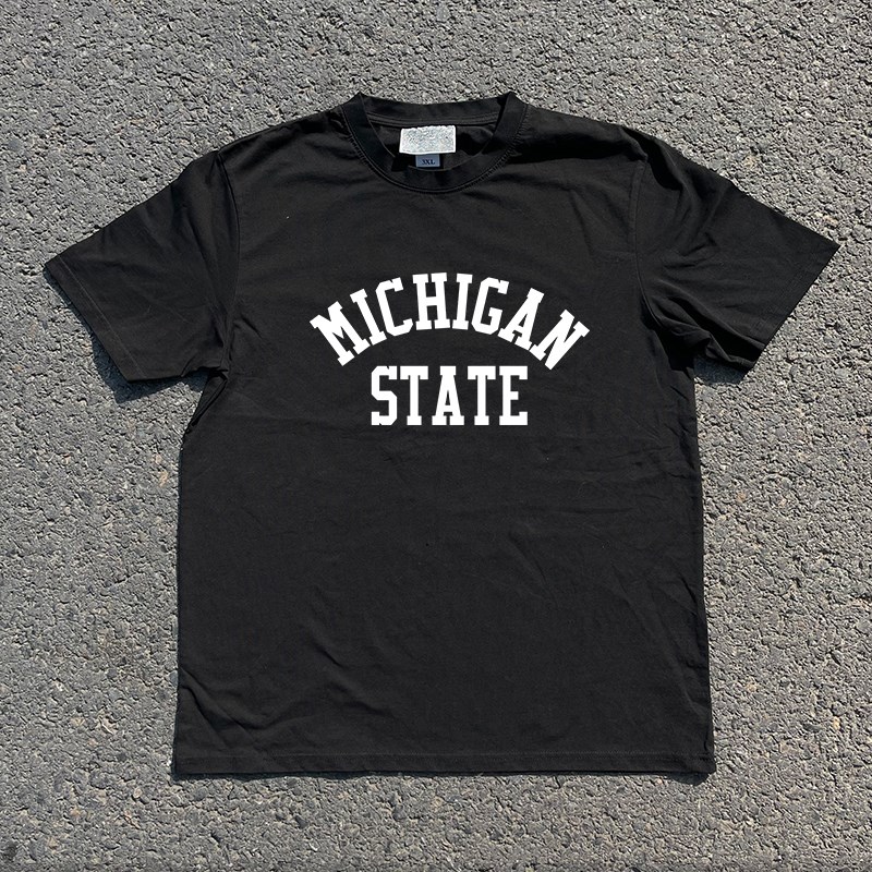 王友兵工作室重量级260g!密歇根州立大学覆古学院风特别宽松短袖t