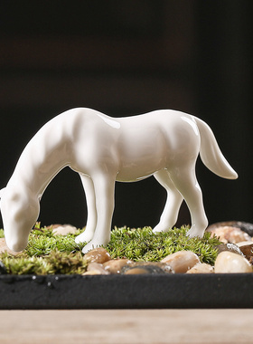 新中式创意陶瓷迷你小摆件  动物马 家居禅意装饰品 园艺花宠摆设