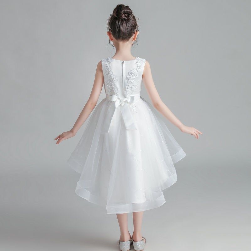 儿童婚纱裙拖尾礼服公主裙女童白色蓬蓬纱连衣裙子女孩表演出服装