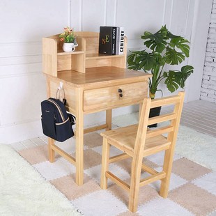 纯实木免组装整体套装书架书桌写字台学习桌课桌椅家用学生原木桌
