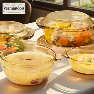 Vermandois泡面碗带盖微波炉专用器皿耐高温双耳防烫大容量汤盆
