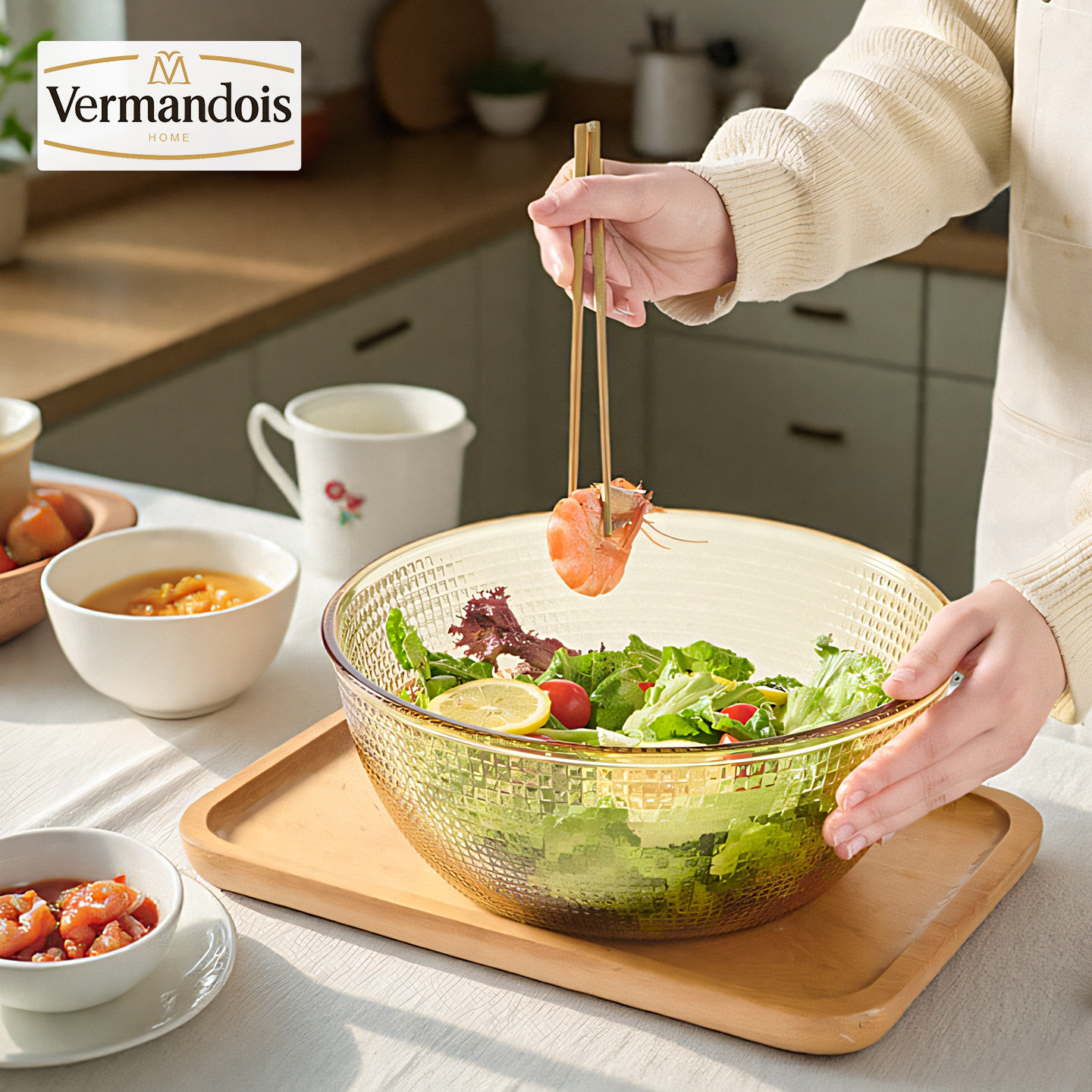 Vermandois透明玻璃碗耐高温家用厨房泡面碗蔬菜水果沙拉碗大容量,餐饮具,碗,淘宝优惠券,粉丝福利购,淘宝优惠卷