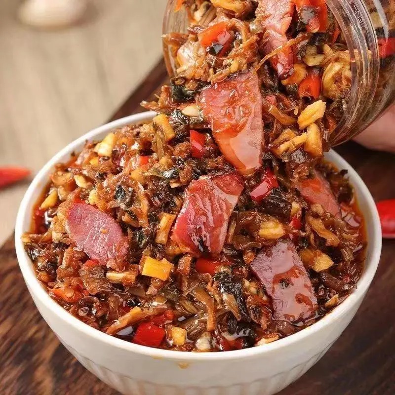 湖南特产香辣下饭外婆菜腊肉280g/罐拌饭神器开胃美食超推荐瓶装