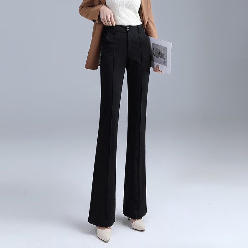 微喇裤女春秋2025新款高腰显瘦垂感窄版直筒阔腿毛呢裤喇叭西装裤