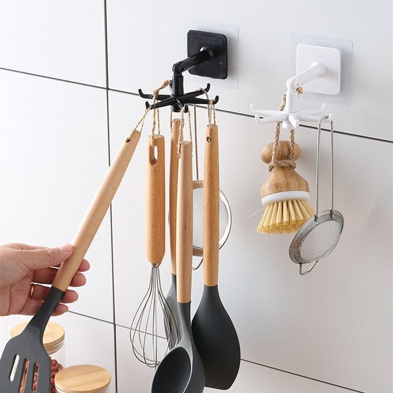 B【免打孔,送胶片】六爪家用厨房旋转挂钩架免打孔粘钩承重无,家庭/个人清洁工具,地刮,淘宝优惠券,粉丝福利购,淘宝优惠卷