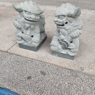 天然青石传统复古狮子家居玄关镇宅献钱石狮惠安石雕招财南狮一对