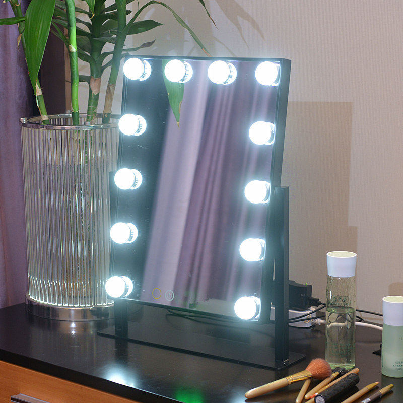 带灯泡化妆镜子LED台灯镜大号梳妆镜台式可调光黄白光可切换