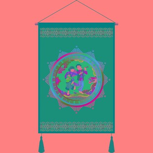 广西壮族风情挂画 民宿酒楼装饰画 壮乡文化特色民俗人物壮锦壁挂