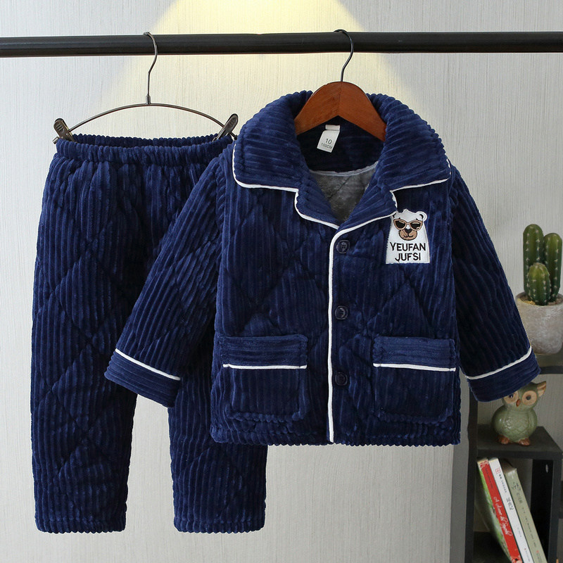 男童珊瑚绒睡衣冬季加厚款男孩大童法兰绒夹棉加绒冬款儿童家居服