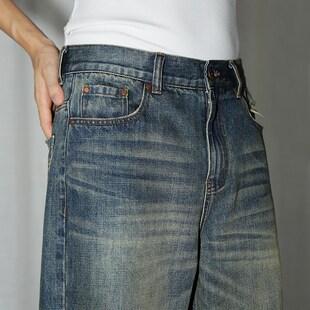 LEONSENSE力上司 新款纯棉复古怀旧水洗中性风A型牛仔裤长裤百搭