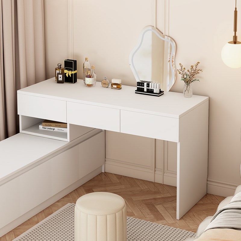 实木卧室飘窗化妆台一体网红梳妆台收纳柜组合半搭高低脚定制书桌