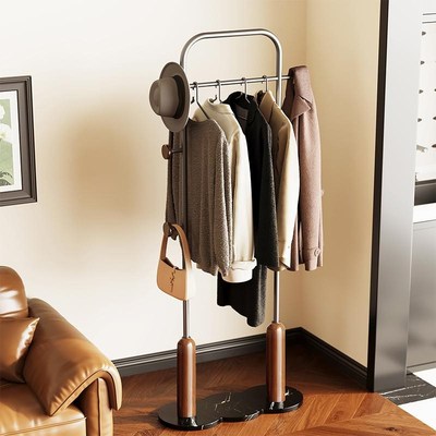 轻奢高级衣架落地卧室挂衣架中古客厅衣服收纳挂架入户门极窄简易