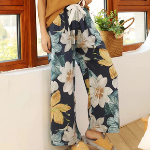 大码 长裤 薄款 阔腿裤 宽松防蚊可外穿家居服 睡裤 九分裤 女纯棉绸夏季